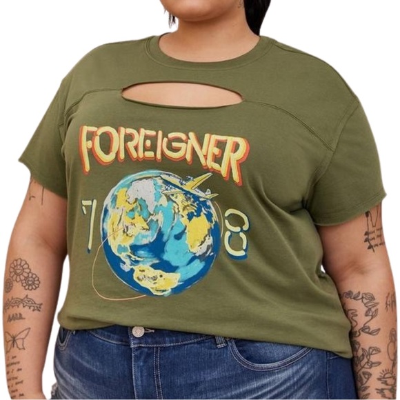 Torrid Foreigner Classic Fit Cotton Keyhole Tee Dusty Olive Size 1 - Picture 1 of 9